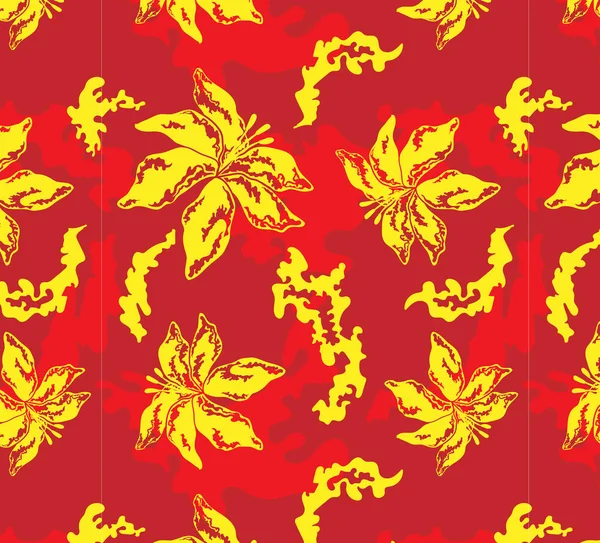 Нежный узор с лилией и красным фоном — стоковый вектор