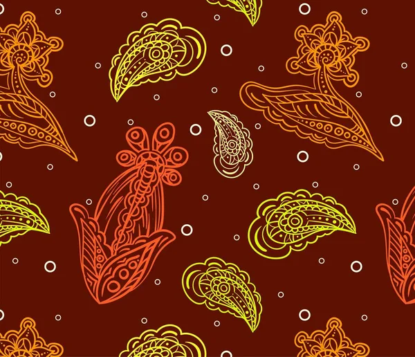 Nahtloses Muster mit bunten, detaillierten indischen Blüten (vect0r) — Stockvektor