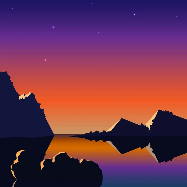 Realistische Landschaft mit Sonnenuntergang und Bergen (Vektor) — Stockvektor