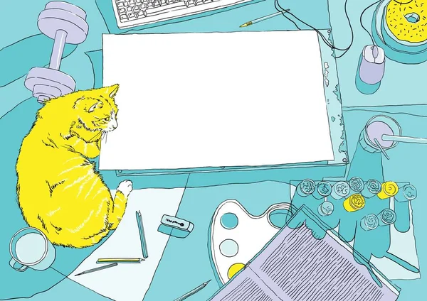 En üst görünümde ressam işyeri - vektör
