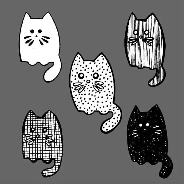 Doodle sada černá a bílá koťata (vektor) Stock Vektory