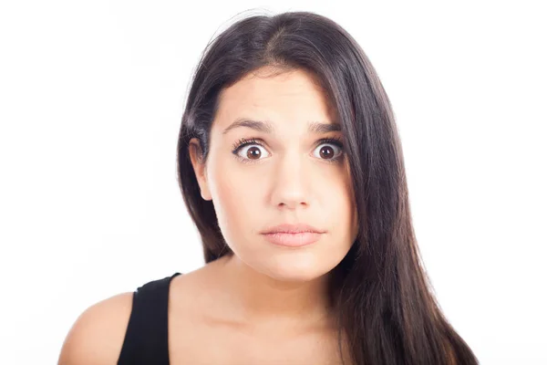 Pretty surprised brunette woman — Stock Photo, Image