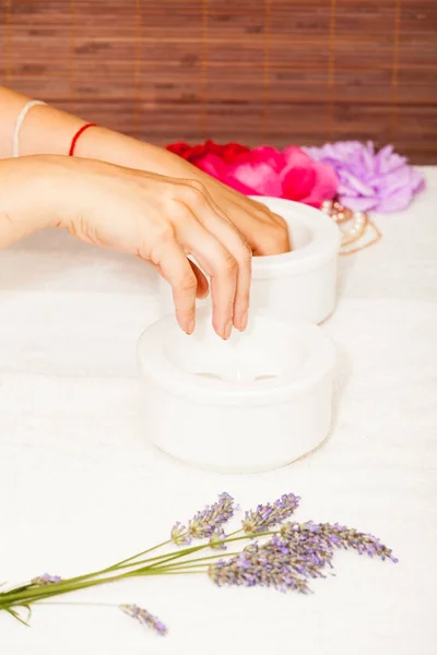 Preparing Female Hands Manicure Salon — Stock Photo, Image