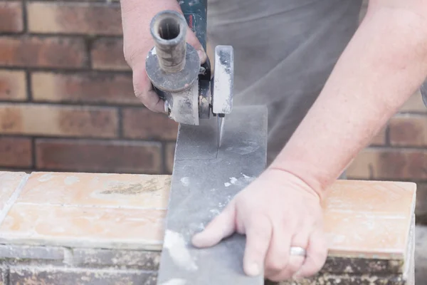 Tiler Cutting Tile Grinder Construction Site — Stock Photo, Image