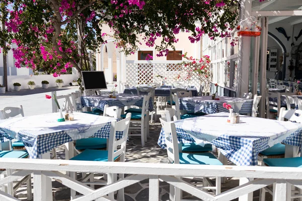 Restaurant Terrasse Vor Dem Strand Kamari Auf Der Insel Santorini — Stockfoto