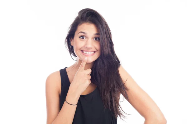 Mooie Lachende Vrouw Met Een Schone Huid Natuurlijke Make Witte — Stockfoto