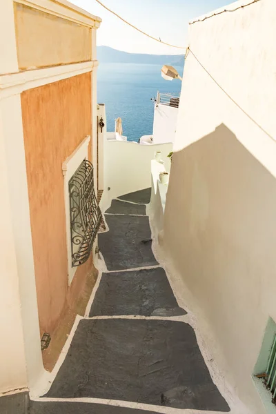 Vista Panorámica Pequeña Calle Típica Santorini Grecia Cicladas — Foto de Stock