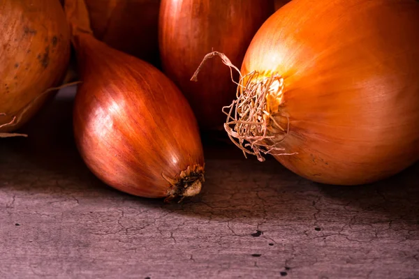 Cebollas y chalotes con una buena luz para una decoración de cocina p — Foto de Stock