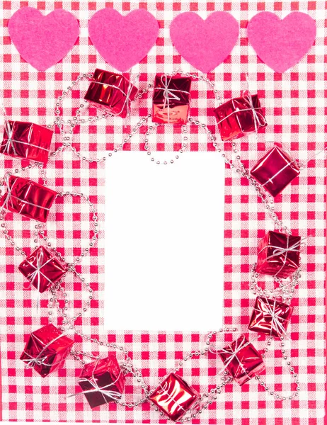 Background with red and white Vichy fabric for valentines day wi — Stock Photo, Image