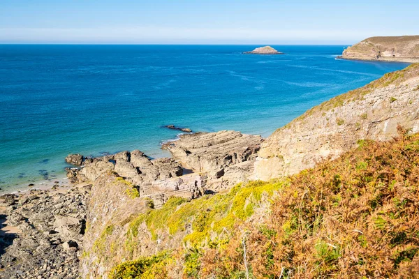 Paisagem Costa Bretanha Região Cabo Frehel Com Suas Praias Rochas — Fotografia de Stock
