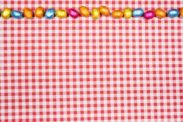 Mezcla Huevos Pascua Todos Los Colores Tamaños Sobre Fondo Tela —  Fotos de Stock