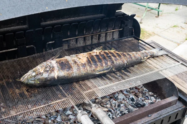 Salmon Stuffed Herbs Grilling Barbecue — Stock Photo, Image