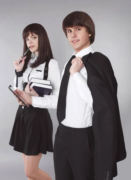 Students. Confident teenagers in school uniform portrait. Handso — Stock Photo, Image