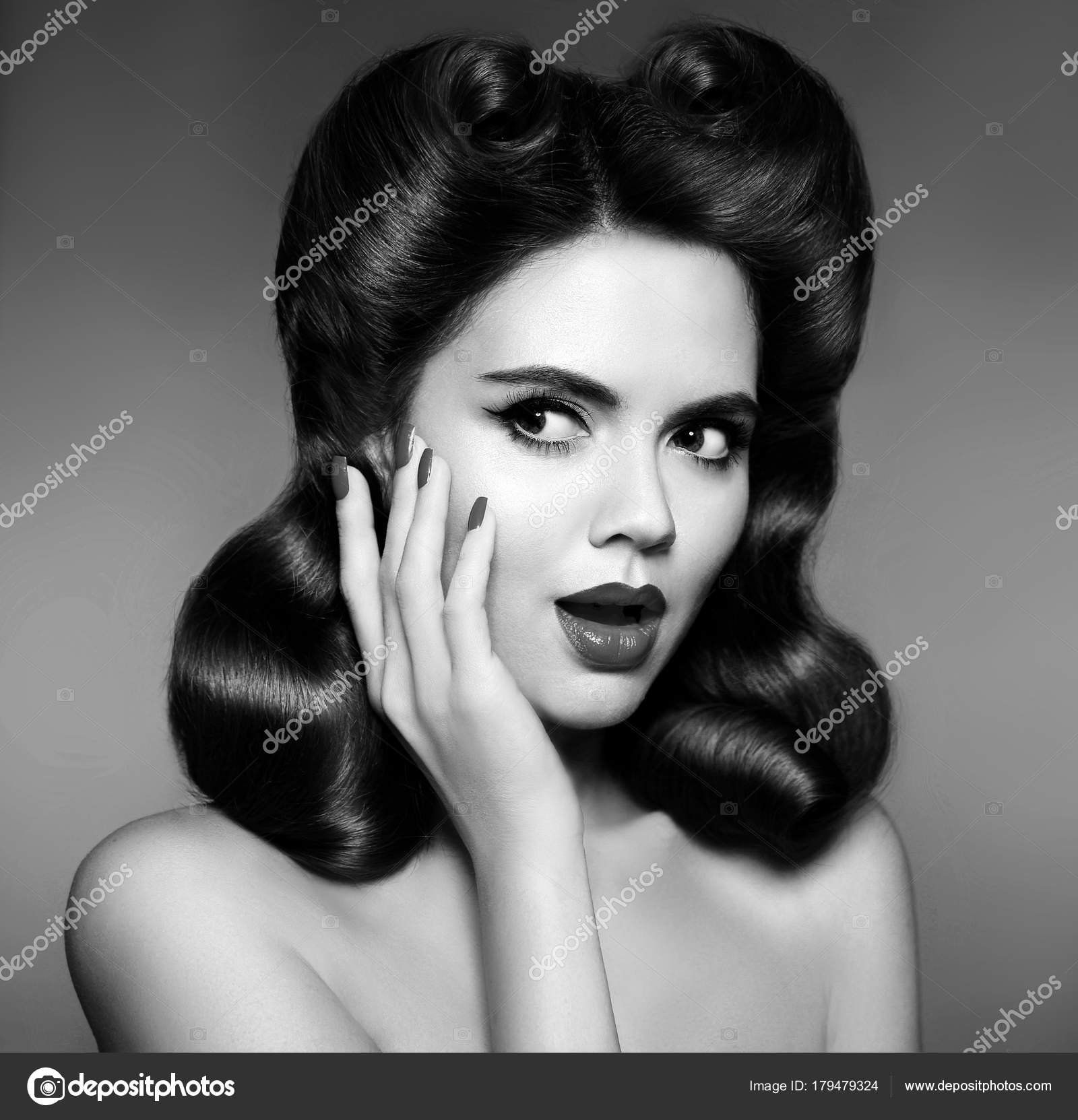 Pictures 50s Pin Up Girl Hair Retro Woman Portrait Surprised