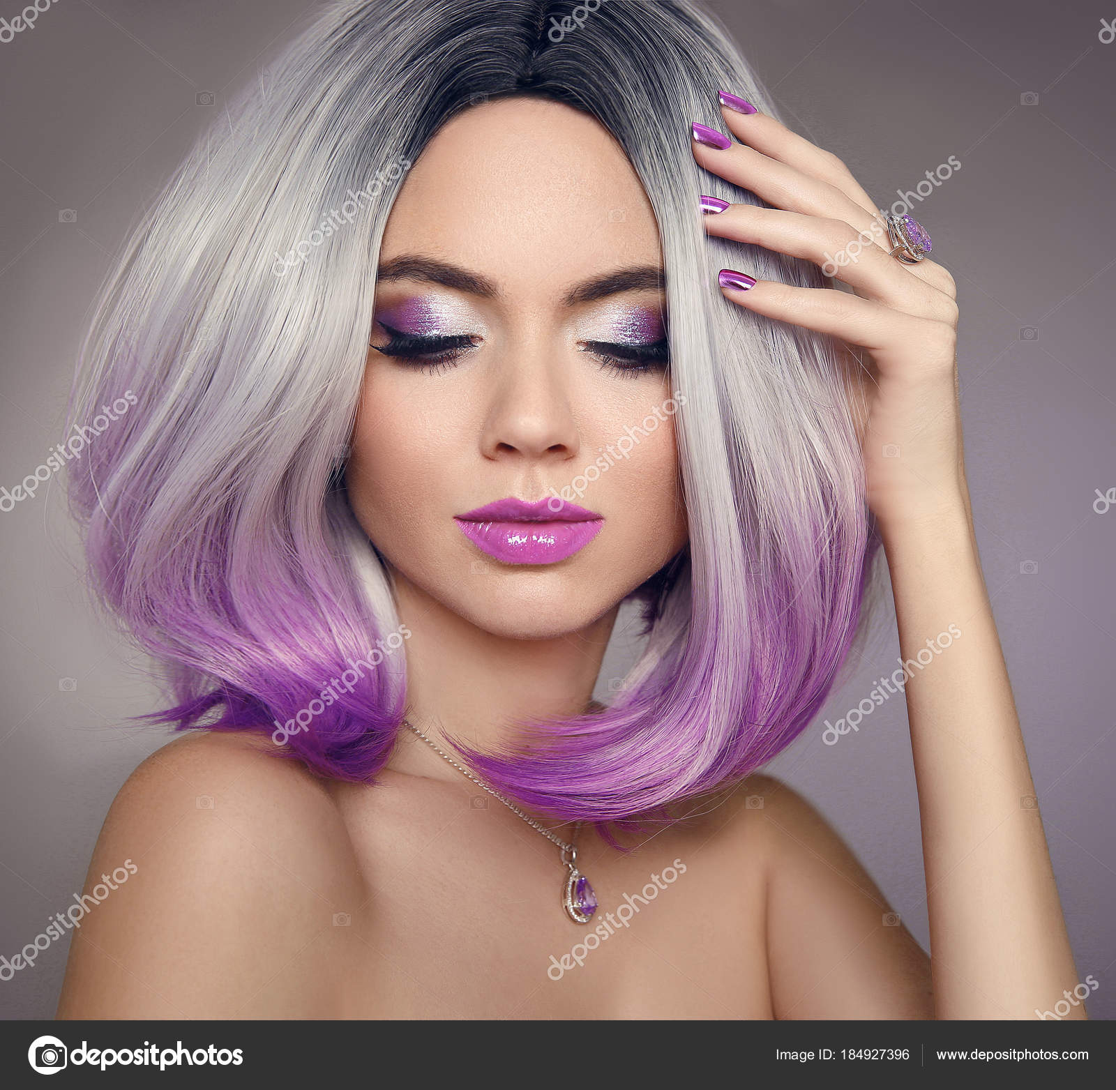 Ombre bob hair coloring woman. Beauty Portrait of blond model wi Stock  Photo by ©VictoriaAndrea 184927396