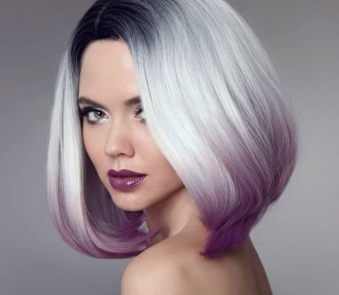 Ombre bob kısa saç modeli. Güzel saç boyama kadın. Trendy