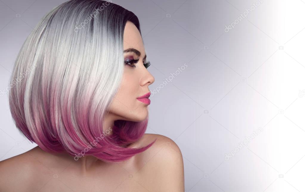 Ombre bob short hairstyle. Beautiful hair coloring woman. Trendy