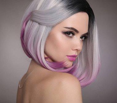 Ombre bob kısa saç modeli. Güzel saç boyama kadın. Fashio