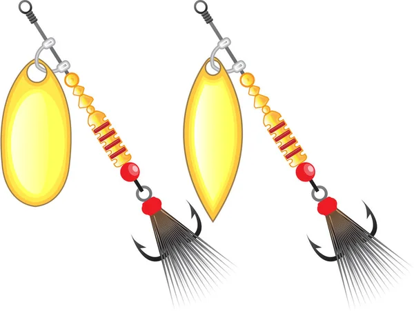Χρυσά φύλλα και οβάλ σχήμα σχεδιασμό κλώστης αλιεία δέλεαρ διάνυσμα — Διανυσματικό Αρχείο