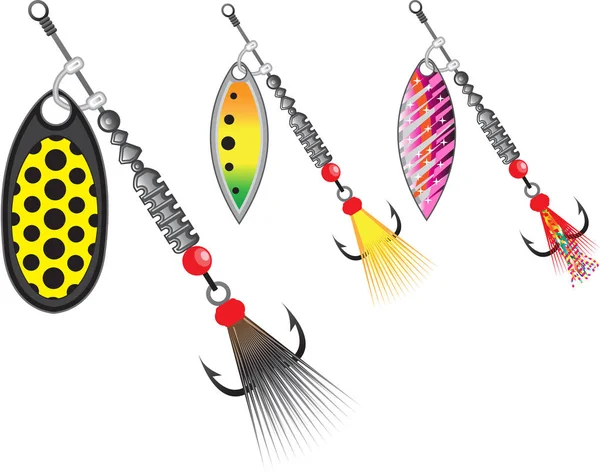 Uppsättning spinners fiske beten vektorillustration — Stock vektor