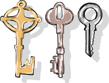 Vintage anahtarları illüstrasyon kroki klip-art resim kümesi