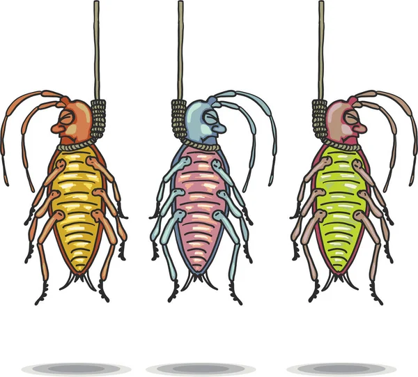Hanged dead roaches vector hand drawn illustration clip-art — Stock Vector