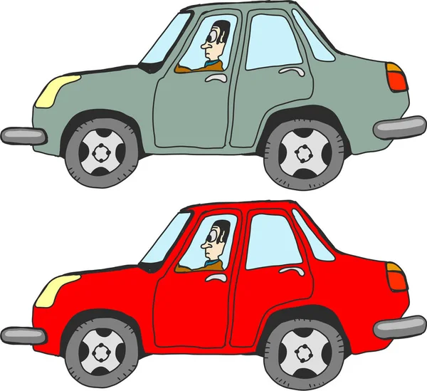 Cartoon auto met chauffeur-illustraties illustratie — Stockvector