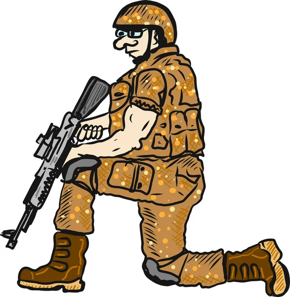 Soldat i tjänst med ett gevär skiss illustration ClipArt — Stock vektor