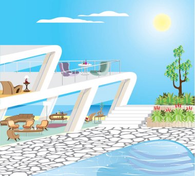 Oceanfront Modern Mansion vektör çizim