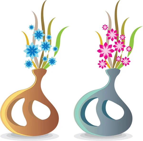 Modern benzersiz vazo çiçekleri vektör çizim ile — Stok Vektör