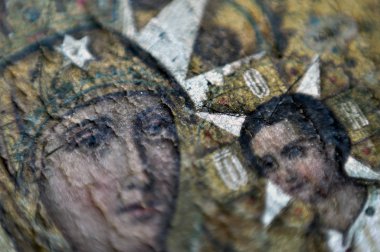 İsa'nın Meryem Ana fresk makro fotoğraf mucize simgesi