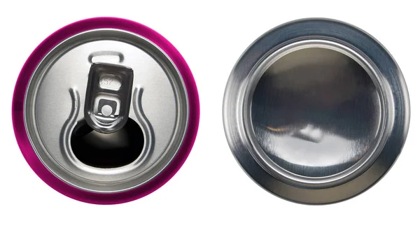 Pink aluminium open can and bottom can — Stock Photo, Image