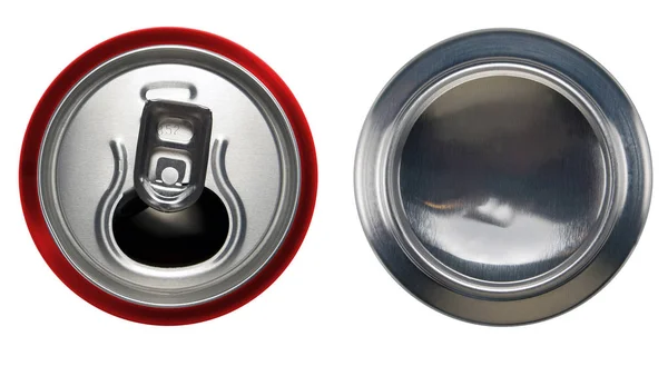 Alumínio vermelho lata aberta e inferior pode — Fotografia de Stock