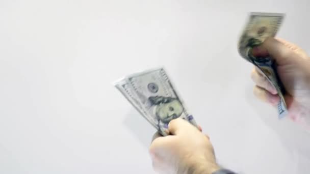 Peníze Dolary Počítat Ruce Clouse Bílém Pozadí — Stock video