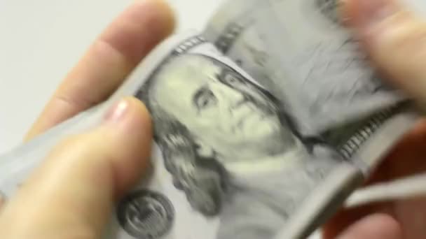 Geld Bargeld Dollar Zählen Hände Bezahlung Glück Klamauk Auf Weißem — Stockvideo