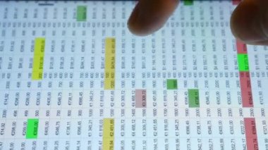 El (parmak) telefon ekranı ile çalışır. Masa, finans, para. Makro görünümü kapat