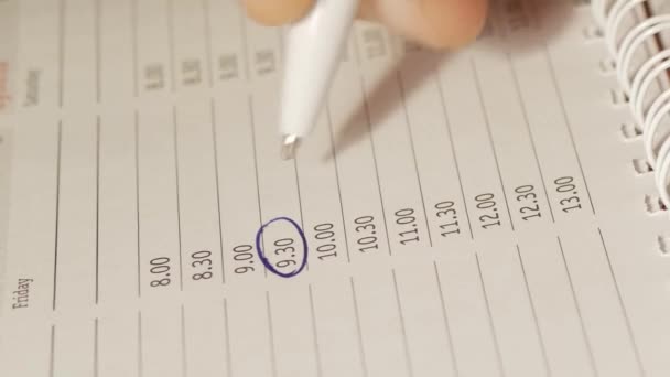 Економічний Календар Заробітна Плата Сша Щоденник Ручкою Макро Крупним Планом — стокове відео