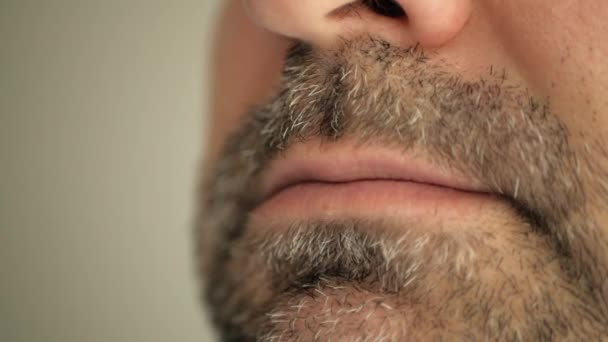 Cara Labios Hombre Con Barba Gris Super Macro Primer Plano — Vídeos de Stock