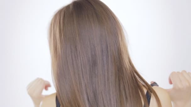 Young woman on white background — Stock Video