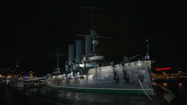 Croiseur Aurora la nuit — Video