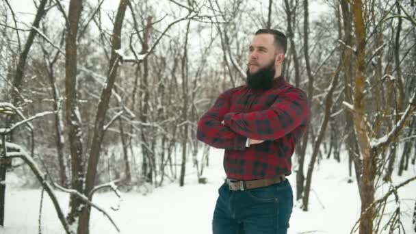 Bearded man with axe — Stock Video