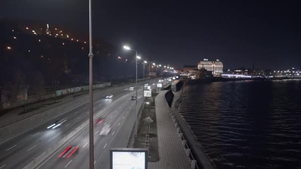 Panorama Noite Kiev Com Rodovia Ucrânia Desfasamento Temporal Kiev Ucrânia — Vídeo de Stock