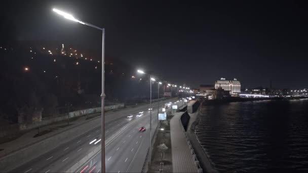 Panorama Noite Kiev Com Rodovia Ucrânia Desfasamento Temporal Kiev Ucrânia — Vídeo de Stock