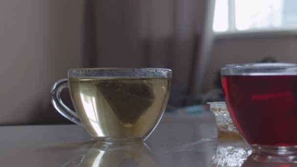 Чашка Гарячого Чаю Парою Мала Глибина Різкості Повільний Рух 120Fps — стокове відео