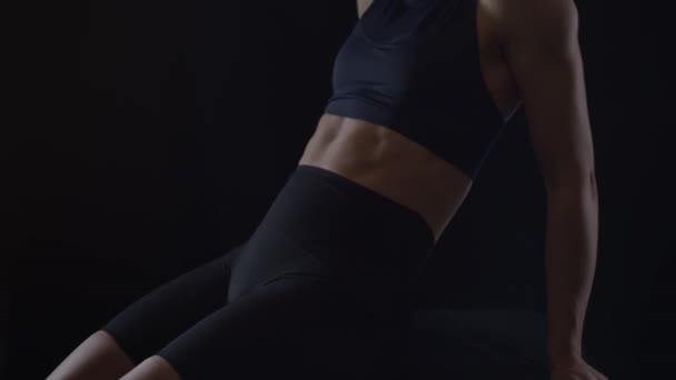 Fit Young Woman Doing Exercise Abdominal Muscles Shot Slow Motion — Stock Video