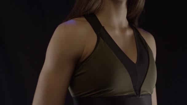 Fit Woman Showing Shoulders Shot Slow Motion — Stock Video