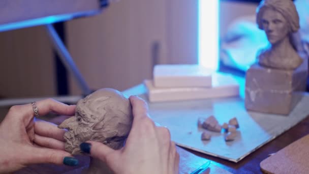 Jeune Artiste Sculptant Buste Femme Avec Plasticine Argile Non Séchante — Video