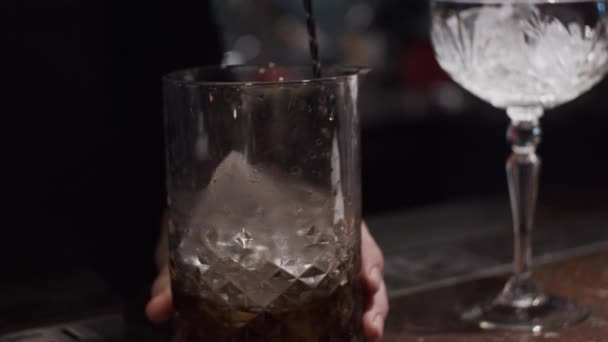 Process Making Alcohol Cocktail Slow Motion Shallow Depth Field — Stok video