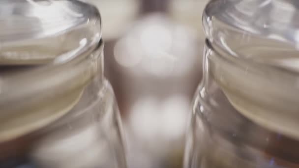 Glass Jars Tea Shallow Depth Field — Stock Video