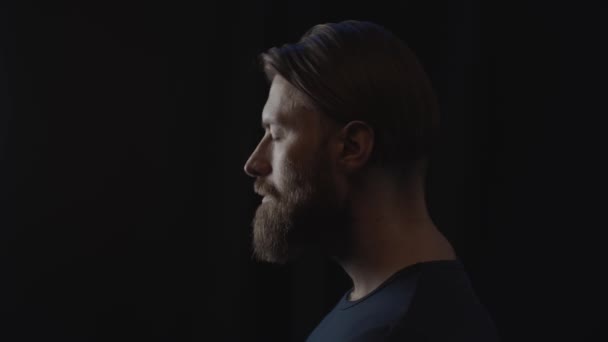 Hands Woman Touching Man Beard Slow Motion — Stock Video